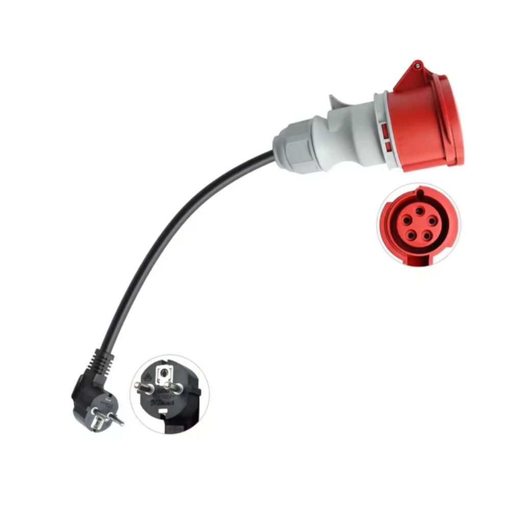 Red CEE socket (32A ) to schuko plug adapter
