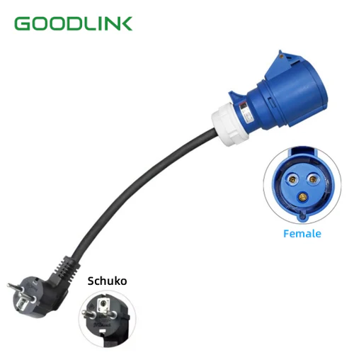 Red CEE socket (32A ) to schuko plug adapter (1)
